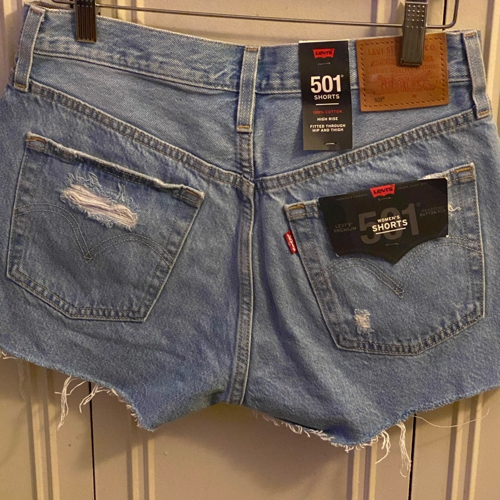 Shredded shorts designed with a classic button fly and an edgy summertime look.
